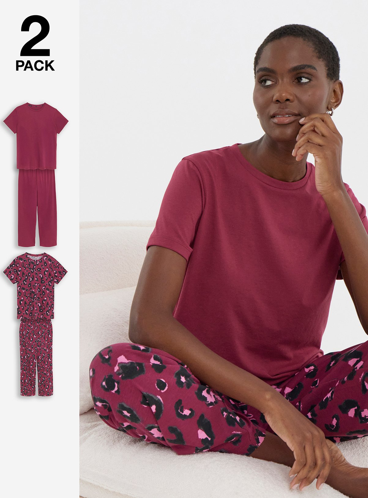 SIMPLY BE Value 2 Pack Leopard Pyjamas 16-18 - Image 1 thumbnail